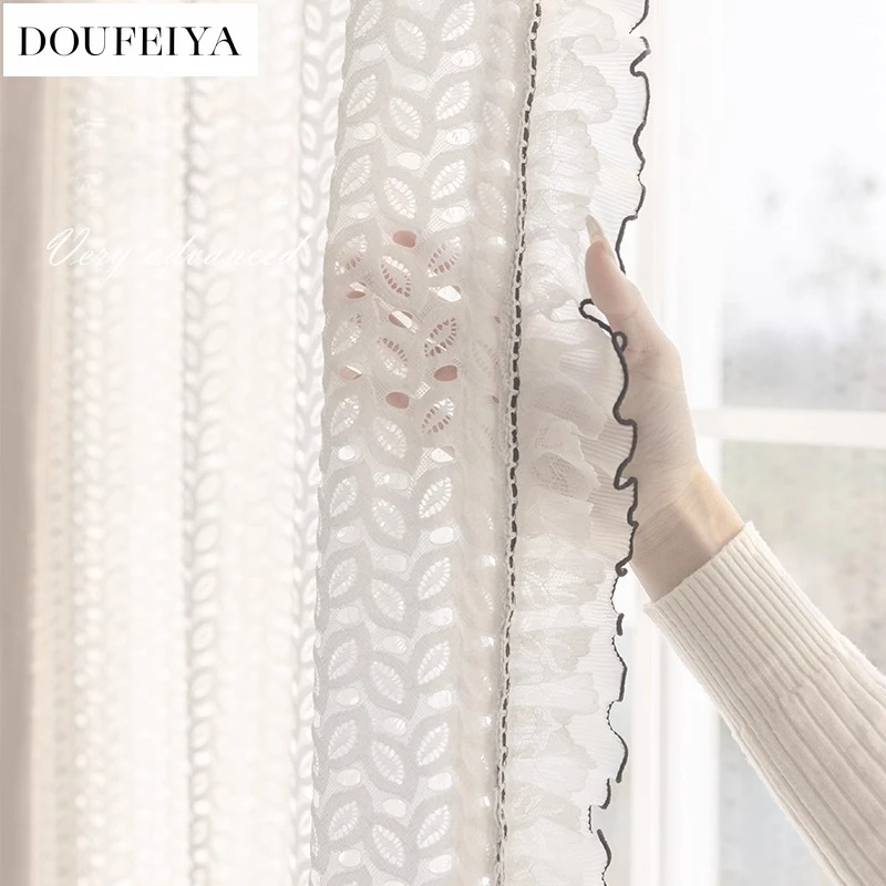 

Custom Size European Elegant French Light Luxury Romantic Lace Hollow Curtains for Living Dining Room Bedroom White Tulle