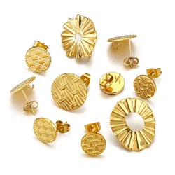 6/10pcs Stainless Steel Gold Plated Hollow Round Earrings Base with Hooks Connector for DIY Jewelry Making Accessories Wholesale