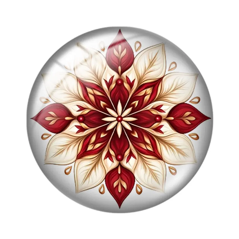 Christmas Red Flower Mandala12/18/20/25mm glass cabochon  bracelet pendant rings for jewelry demo earrings back Making findings