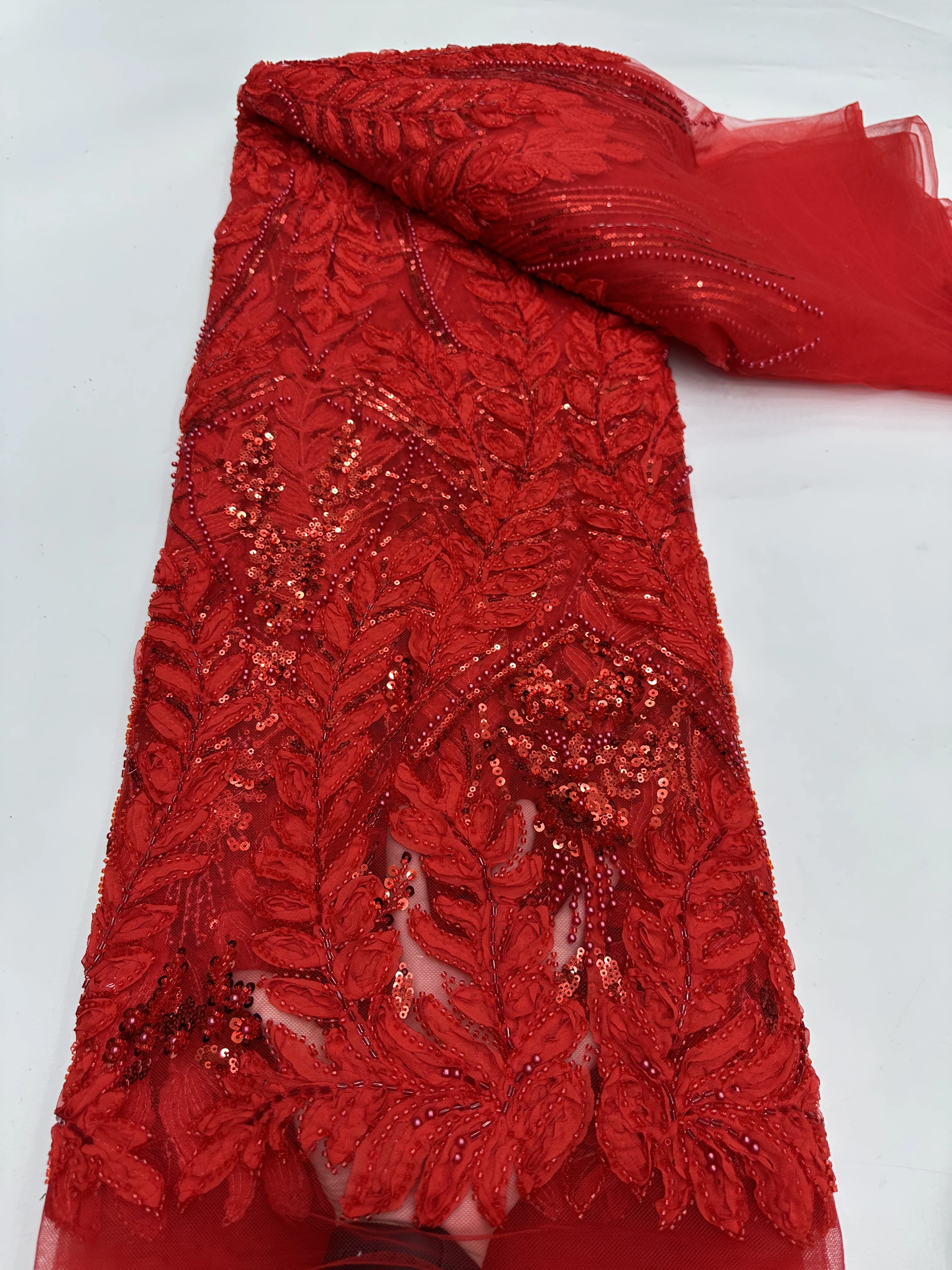 

French Net Lace Fabric High Quality African Mesh Lace Fabric with Sequins Embroidery Fabric for Wedding 5Yards