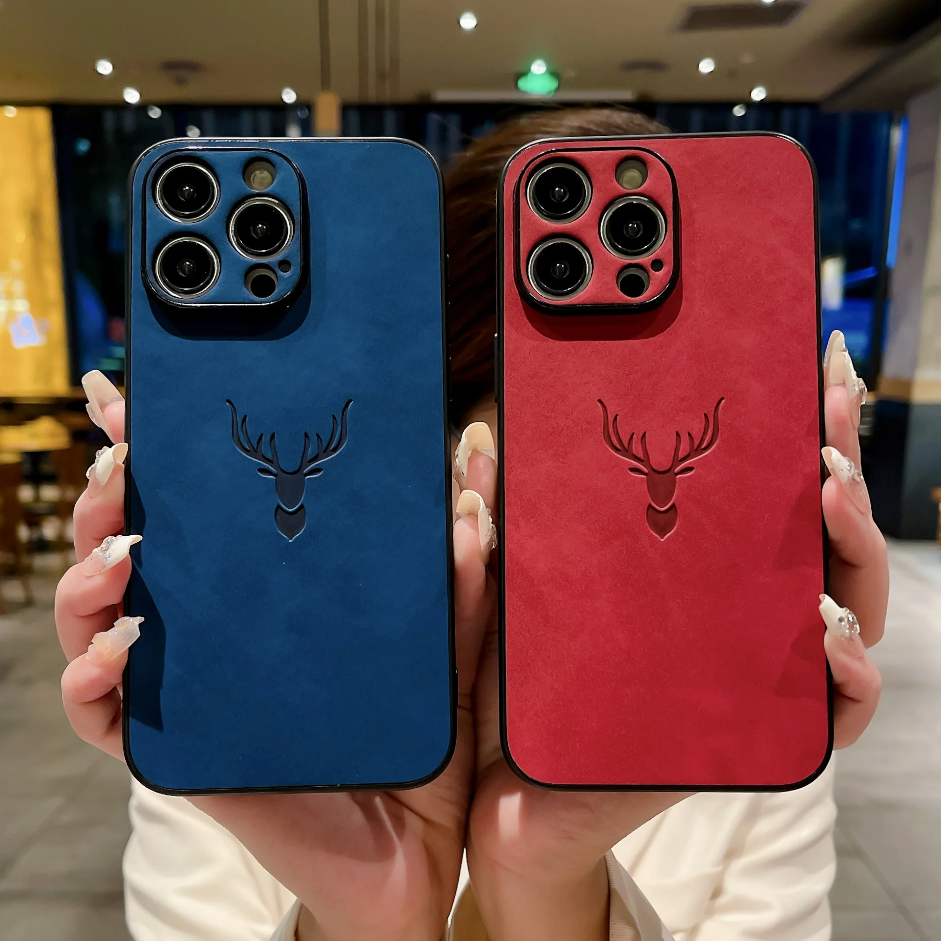 Sheepskin Leather Suede Camera Protection Case For iPhone 16 15 14 13 12 11 Pro XS XR Max Plus Deer Pattern Silicone Bumper Capa