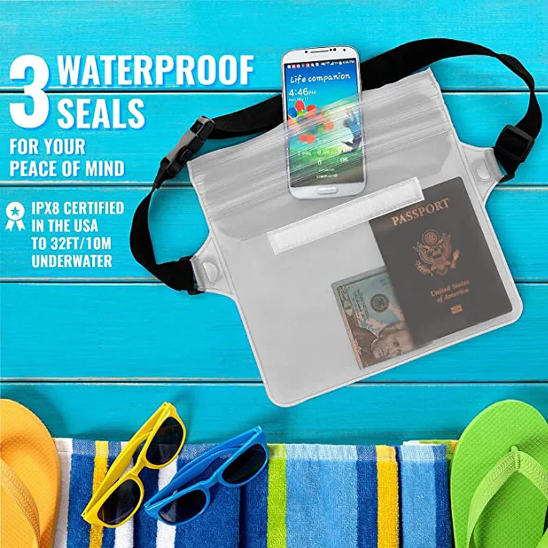 Riñonera impermeable para teléfono móvil para hombre y mujer, accesorios de buceo, natación y playa, correa para la cintura, 1 unidad