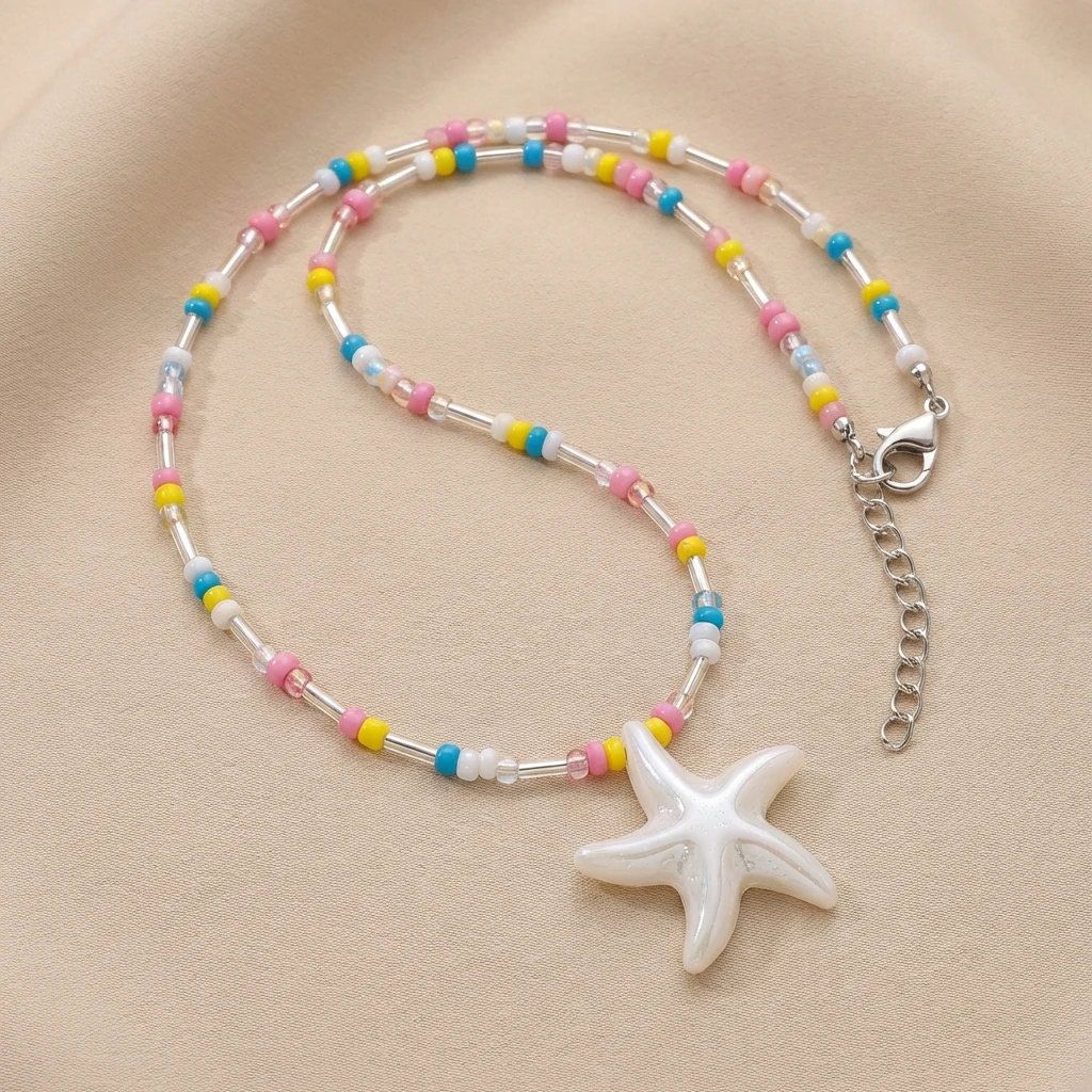Sommer Y2K Perlen-Seestern-Halskette für Damen, bunter Rocailles-Choker, 2026 Neu, Meerjungfrauen-Ästhetik, Urlaubsschmuck-Geschenk – Detail 6