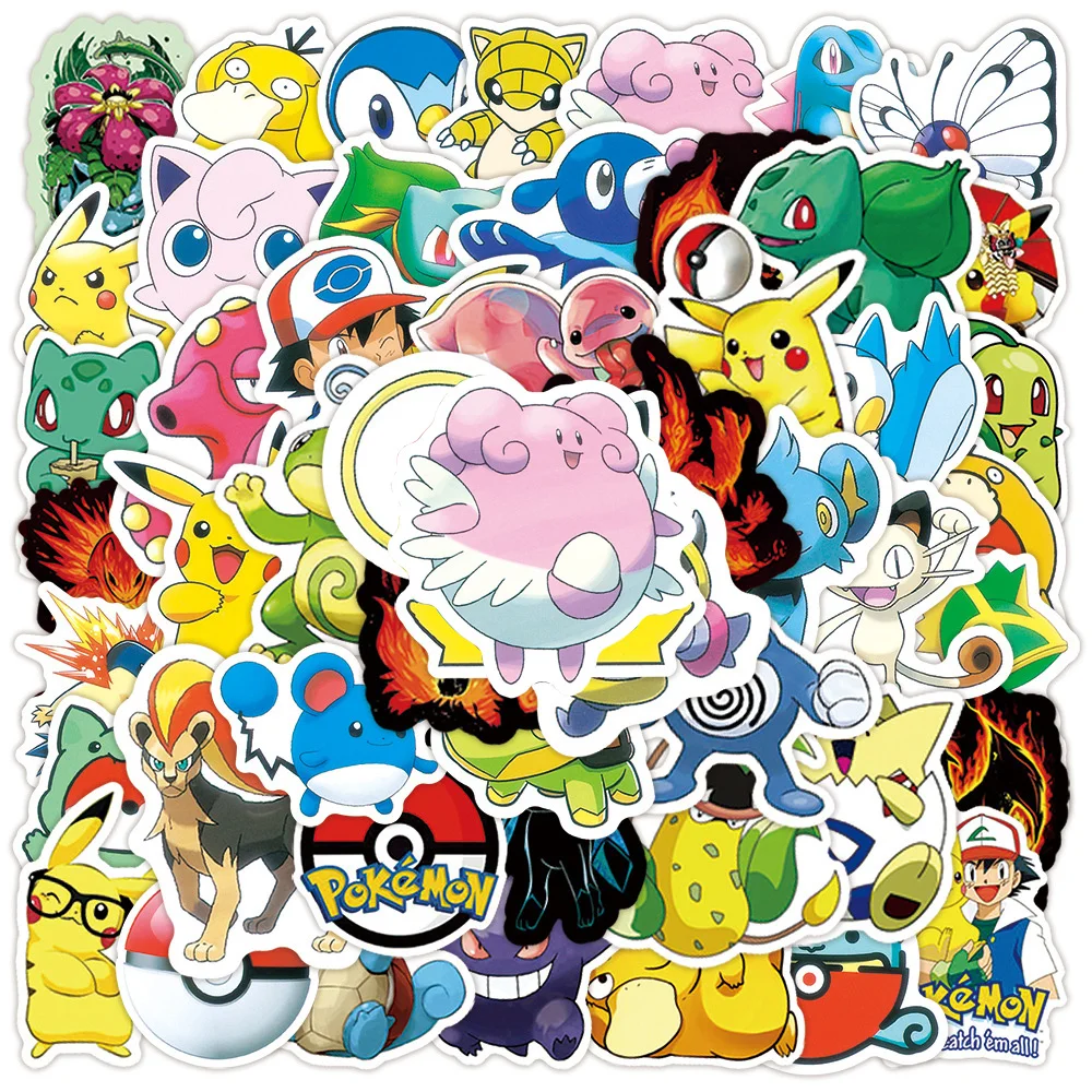 10/30/50/100pcs Japanese Anime Pokemon Stickers Cartoon Pikachu Decals DIY Skateboard Fridge Helmet Waterproof Artistic Sticker