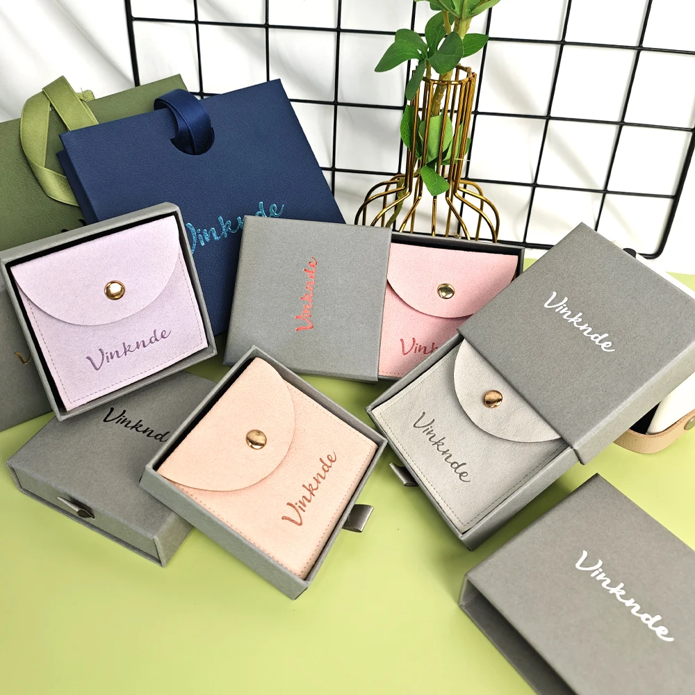 

Paperboard Jewelry Drawer Box Customized Logo Earrings Rings Necklace Bracelet Packaging Storage Boxes With Microfiber Snap Bag