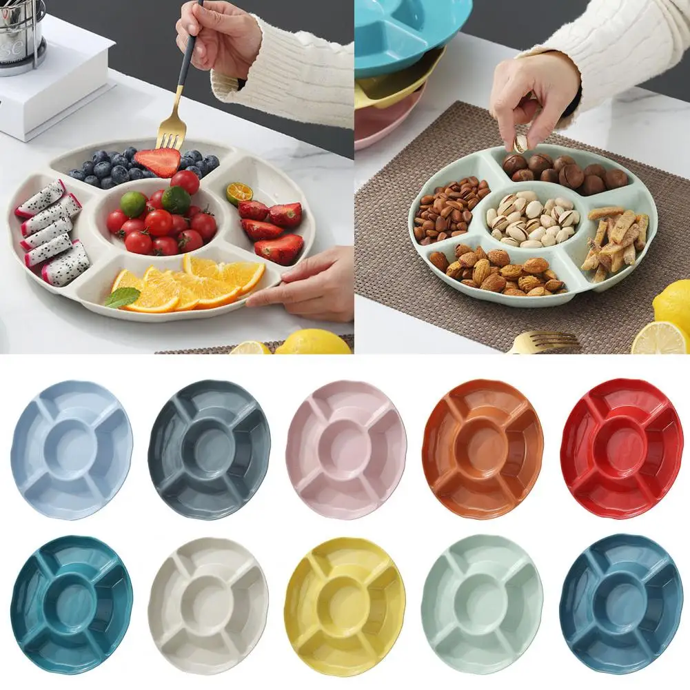 Spring Festival Candy Plate 5 Compartments Large Capacity Round Snack Fruit Nut Food Serving Tray Dish Holder Kitchen Supplies