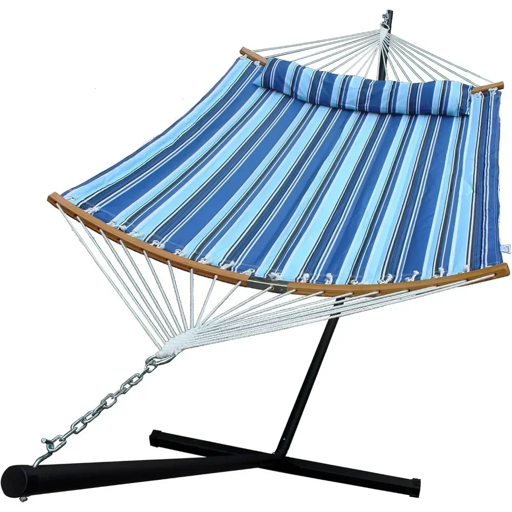 Hammock with 12.8 Feet Stand & Curved Bamboo Spreader Bar Double Hammocks 2 Person Heavy Duty Max 450lbs Capacity