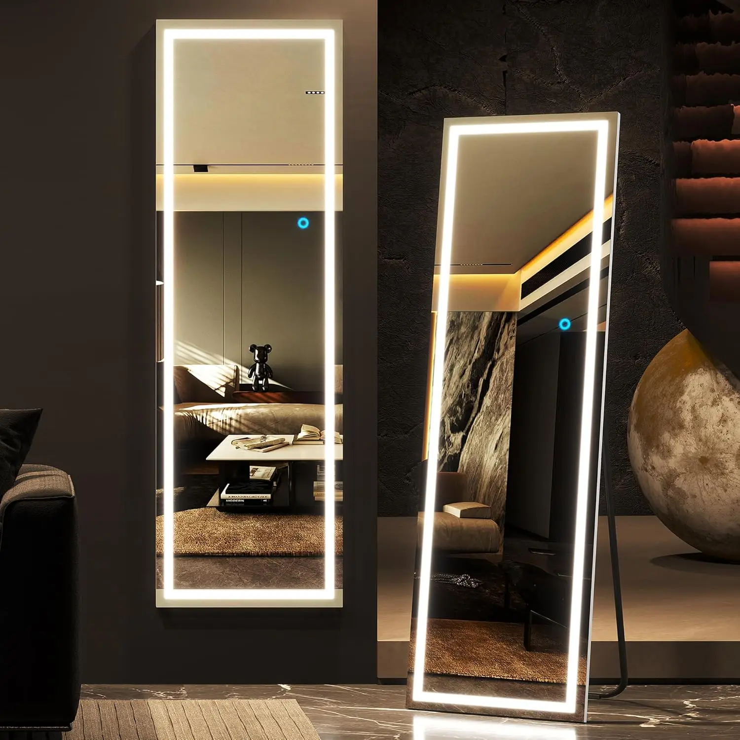 

Vlsrka Full Length Mirror with LED Lights, 63" x 16" Full Body Mirror, Free Standing Floor Mirror, Wall Mounted Lighted Mirror