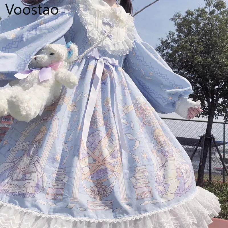 Japanese Spring Summer sweet Lolita Dress Women Kawaii Victorian Tea Party Long Sleeves Lace Gothic Girls Lolita Dresses Cosplay