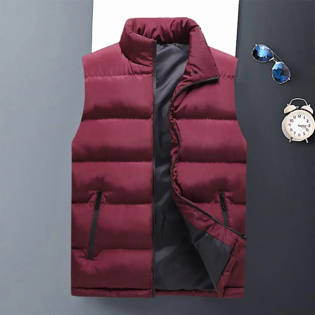 Men Cotton Waistcoat Thick Warm Men Sleeveless Jacket Vest Wind-proof Large Pocket Antifreeze Zipper Comfortable Men Winter Vest