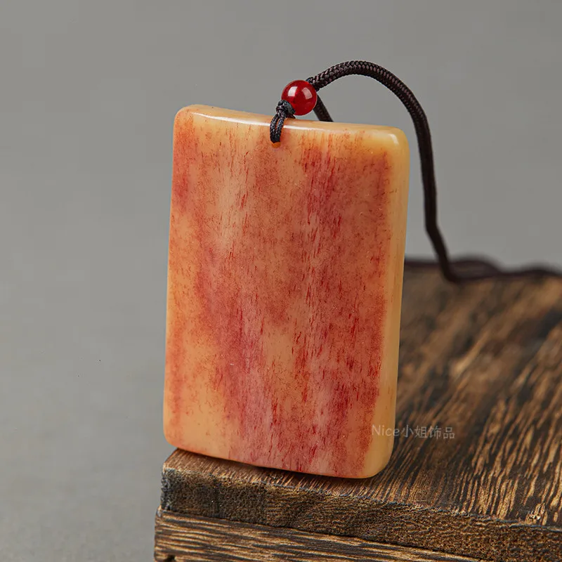 Handmade Tibetan Style Natural Blood Red Camel and Yak Bone Worry Free Tablet Pendant Vintage Amulet Spiritual Gift Men Women