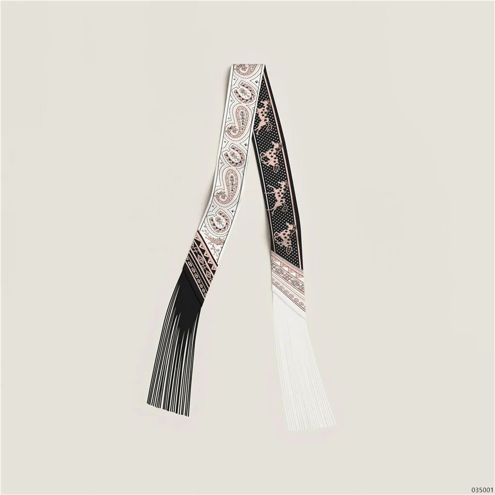 Luxuriöser Seidenschal mit Quasten für Damen, Dekorativer Langer Taschenschmuck, Haarband, Trendiger Kleiner Schal, Halstuch 130x5CM