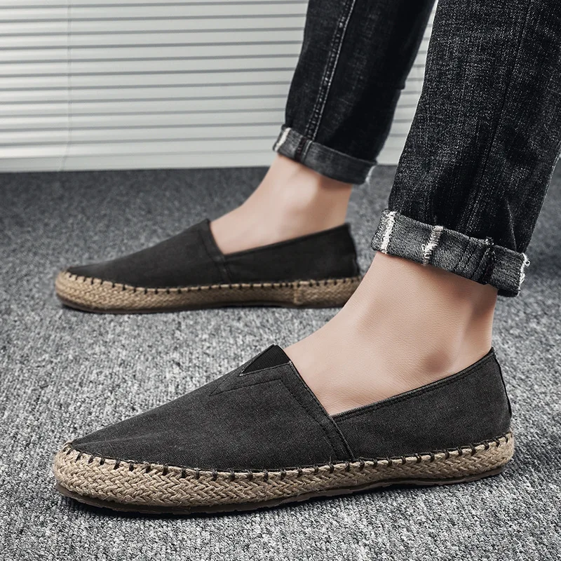 Men\'s Flat Canvas Shoes High quality Espadrilles Footwear Hemp Lazy Flats For Men Moccasins Male Loafers Driving Shoes