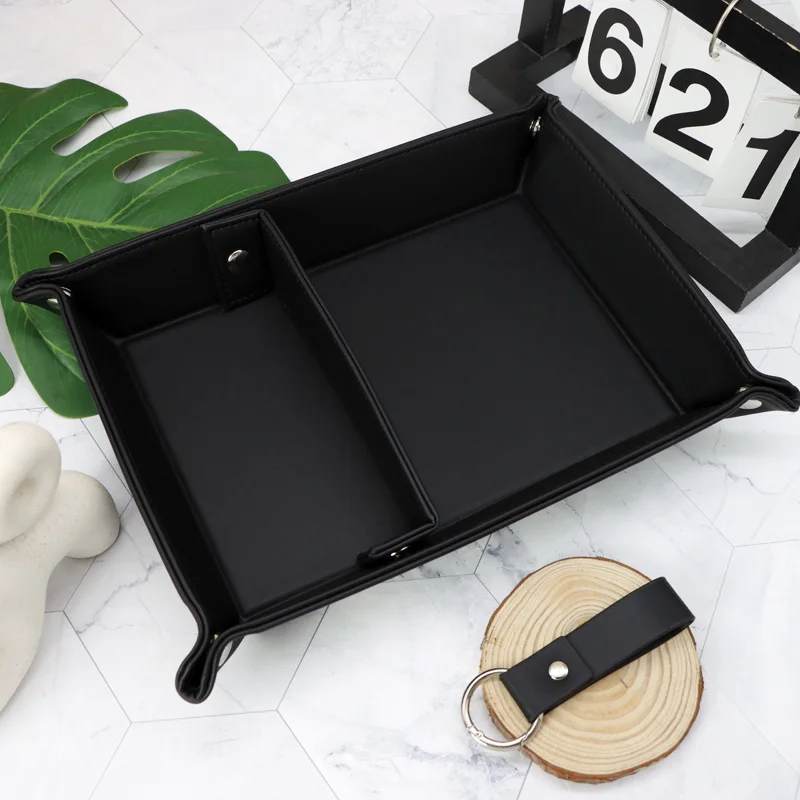 Imitationsleder-Aufbewahrungstablett für den Schreibtisch mit Schlüsselanhänger-Set, faltbares Organizer-Tablett für den Eingangsbereich zum Aufbewahren von Schlüsseln, Münzen und kleinen Gegenständen, Schreibtisch-Trenntablett, Uhren- und Schmuckzubehör-Tablett – Detail 2
