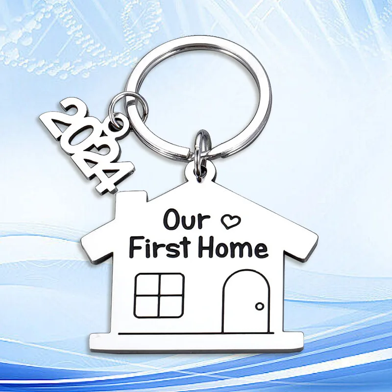 

Housewarming Gift KeyChain Women Our First Home 2024 Key Chain for Men Stainless Steel Key Ring House Pendant Girls Gift Jewelry