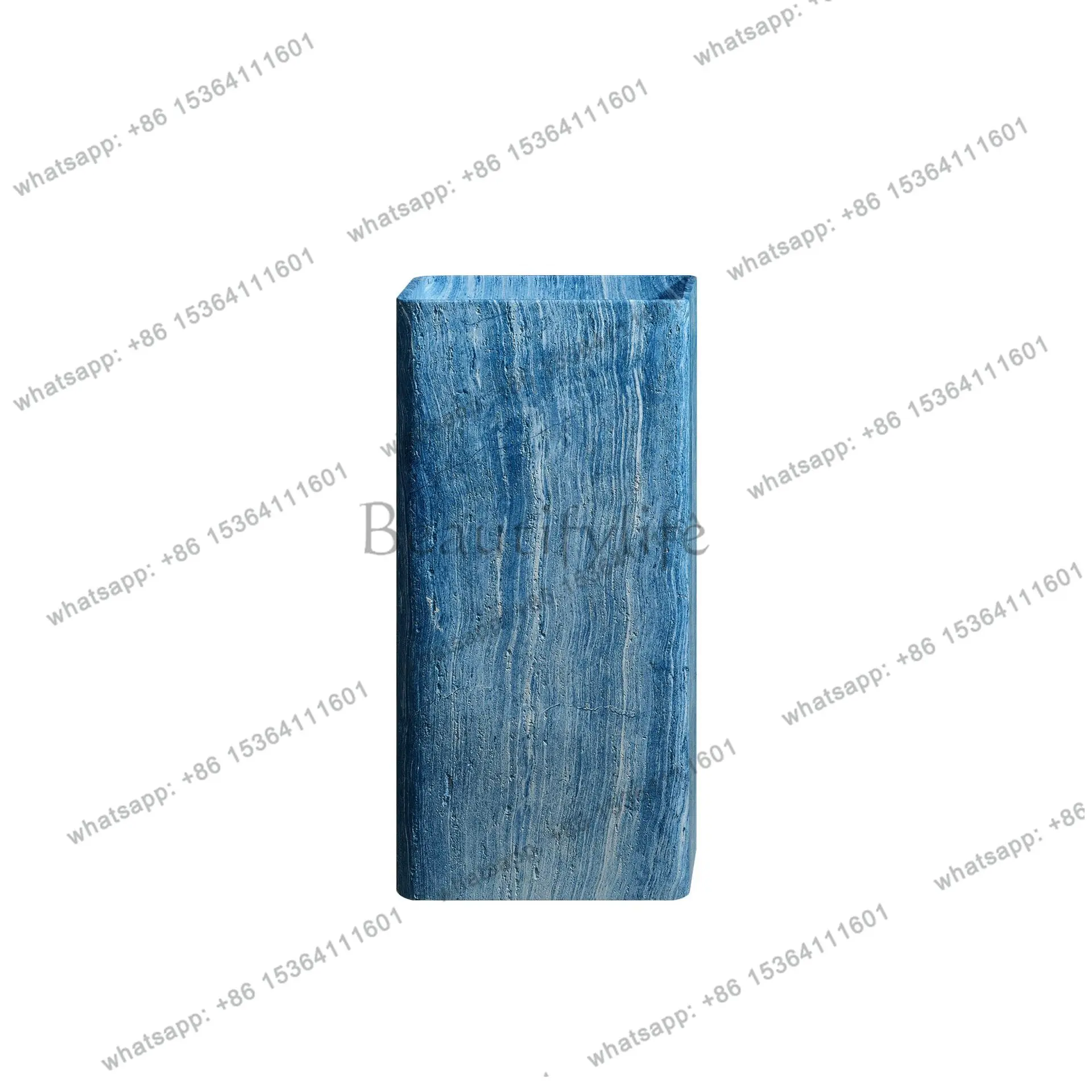 Minimal light luxury column designer creative vertical wash basin integrated floor blue travertine wash basin