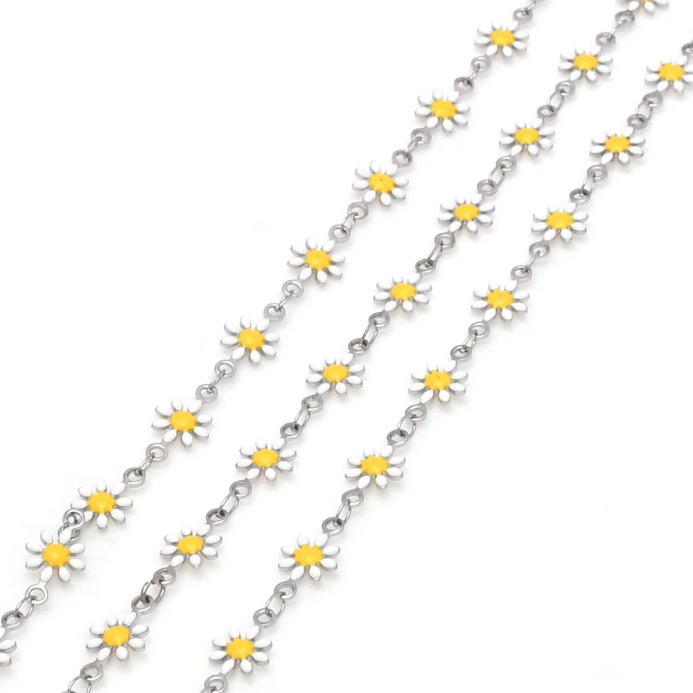 1/10 Meter Edelstahl-Emaille-Kette mit niedlichen Gänseblümchen, vergoldete Gliederkette für DIY-Armbänder, Halsketten und Schmuckzubehör für Frauen – Detail 11