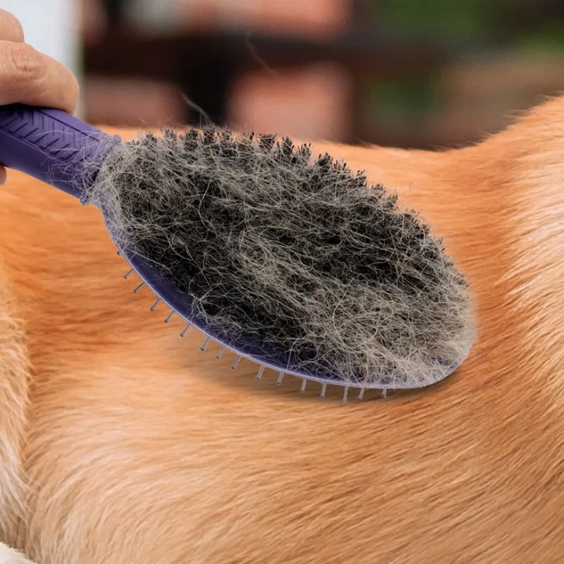 Peine para perros, cepillo para perros de doble cara, removedor de pelo para mascotas, cepillo de masaje para perros, cuidado de mascotas, mango