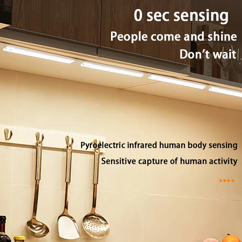 LED Bar Motion Sensor Lights Type C Rechargeable Dimmable Detector Night Light Portable Induction Cabinet Lamp for Kitchen Room