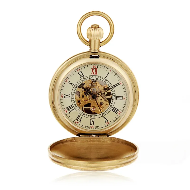 Luxury Style New Arrival Vintage Copper Train Hand Winding Mechanical Pocket Watch Mens Watch W/Fob Chain