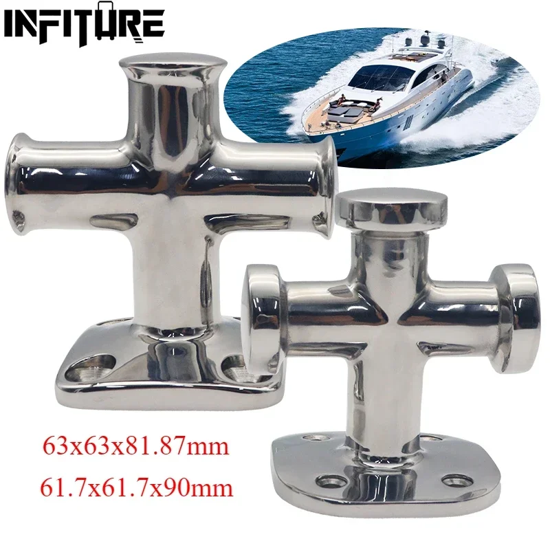 63x63mm Marine Hardware Single Cross Bollard Mooring Cross Bitt Cleat Heavy Duty 316 Stainless Deck Hardware Boat Accessories