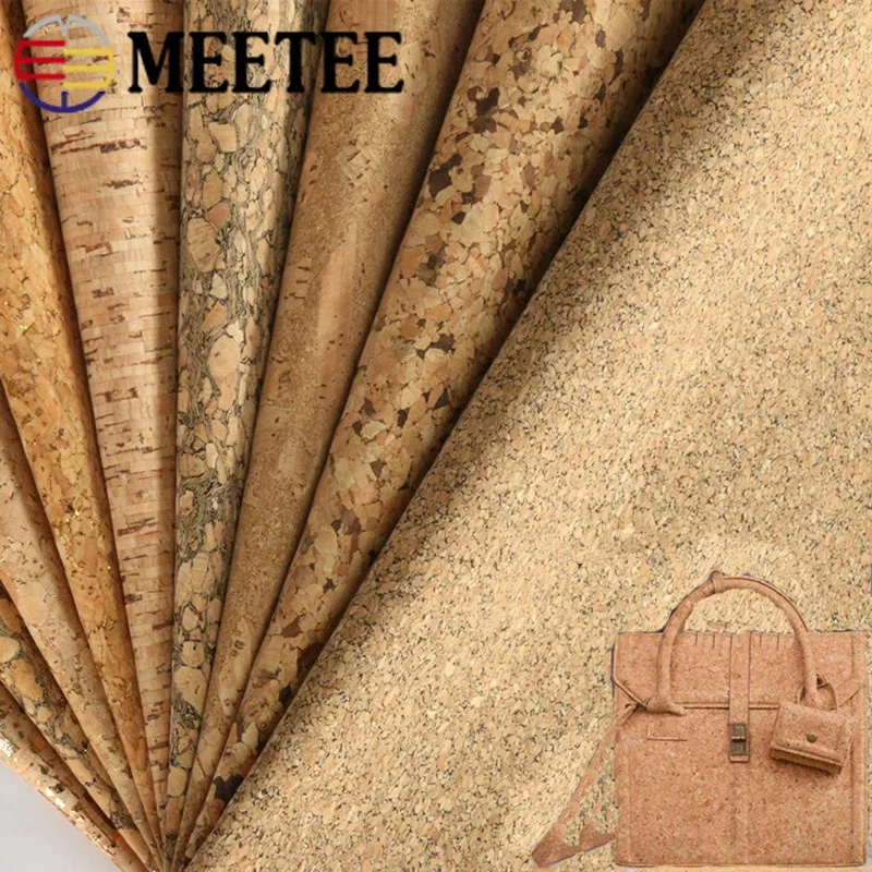 Meetee 100X137cm 0.5mm Thick Natural Cork Leather Fabric DIY Bags Shoes Luggage Handmade Craft Wood Grain Decor Material Supply