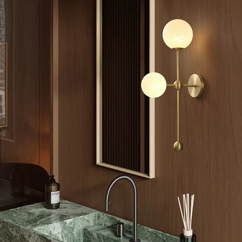 Nordic Style Luxury Spherical Wall Light All Copper Magic Bean Mirror Lamp for Living Room Bedroom Hotel Corridor Stairs
