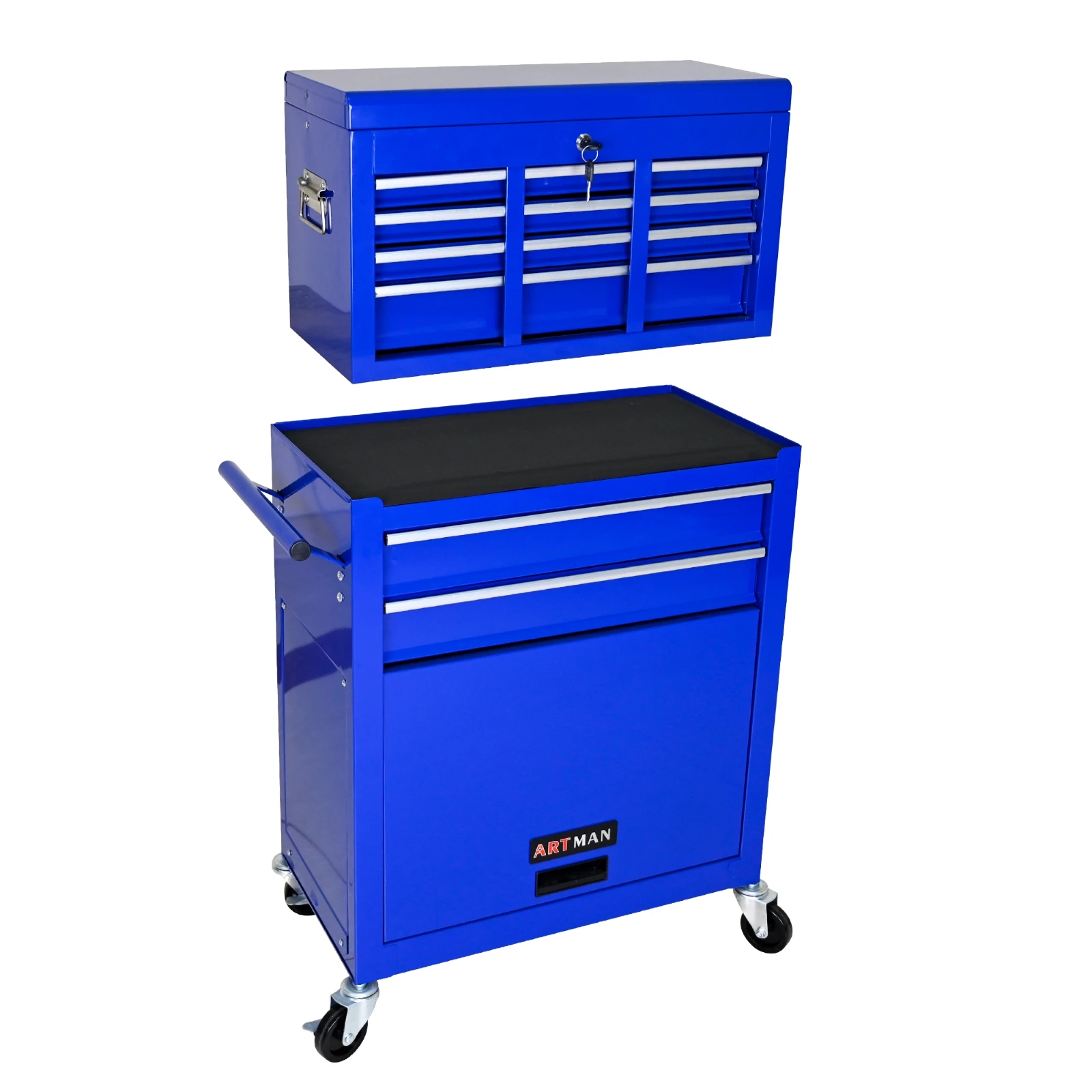 Tool Chest with 8 Drawers Tool Cart with 7 Organizer Tray Divider Set Large Rolling Tool Box Organizer for Garage Workshop,blue
