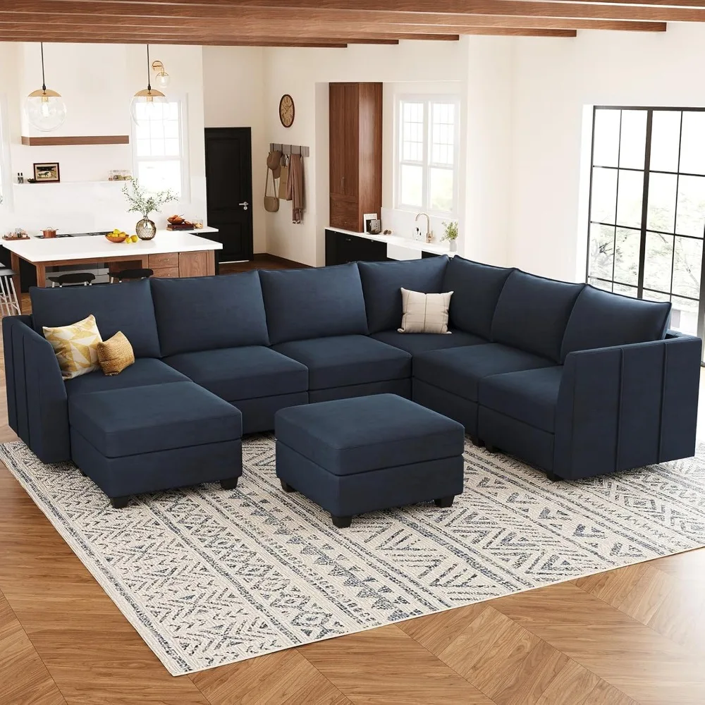 

Modular Sectional Sofa U Shaped Couch with Storage Ottoman Velvet Sectional Couch for Living Room, Blue