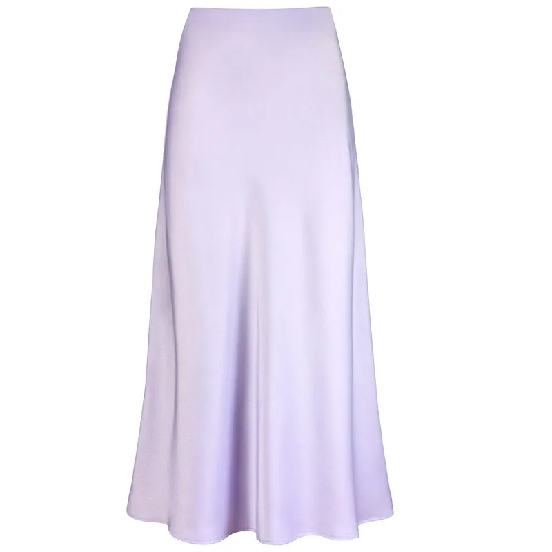 Midi Length Zipper Detail Skirt with a Line Silhouette Elegant Women Skirt Mercerized Finish Slight Stretch Graceful Commuter