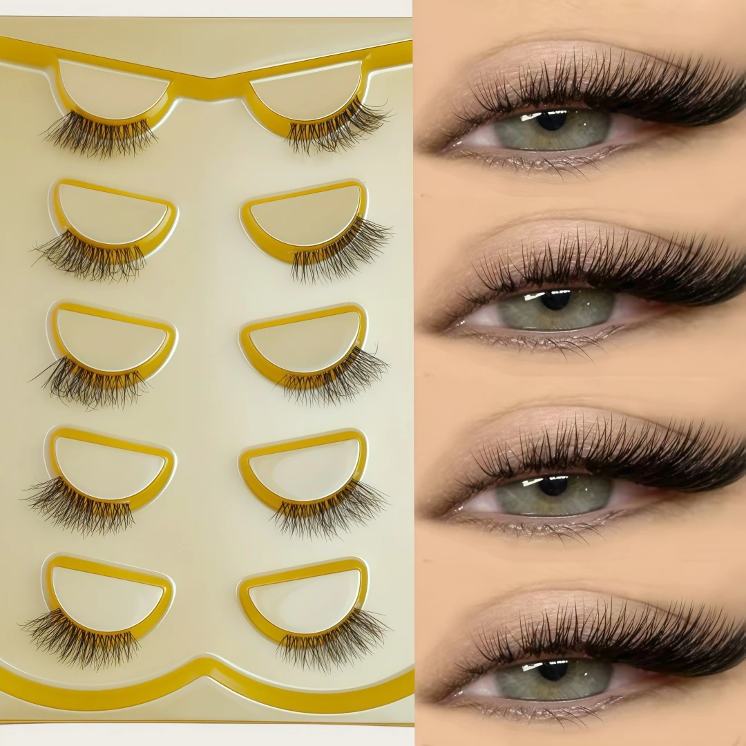 5 Paar Europäische & Amerikanische Fuchs-Stil Halbe Wimpern, Dämonische Manga-Wimpern mit Verlängerten Außenecken, Ultra-Weich C