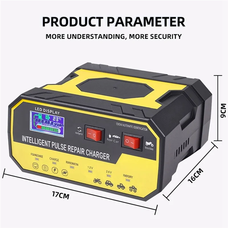ABKS-Short Circuit Protection Overcharge Protection 12V24v Intelligent Repair Motorcycle Fast Charger EU-PLUG
