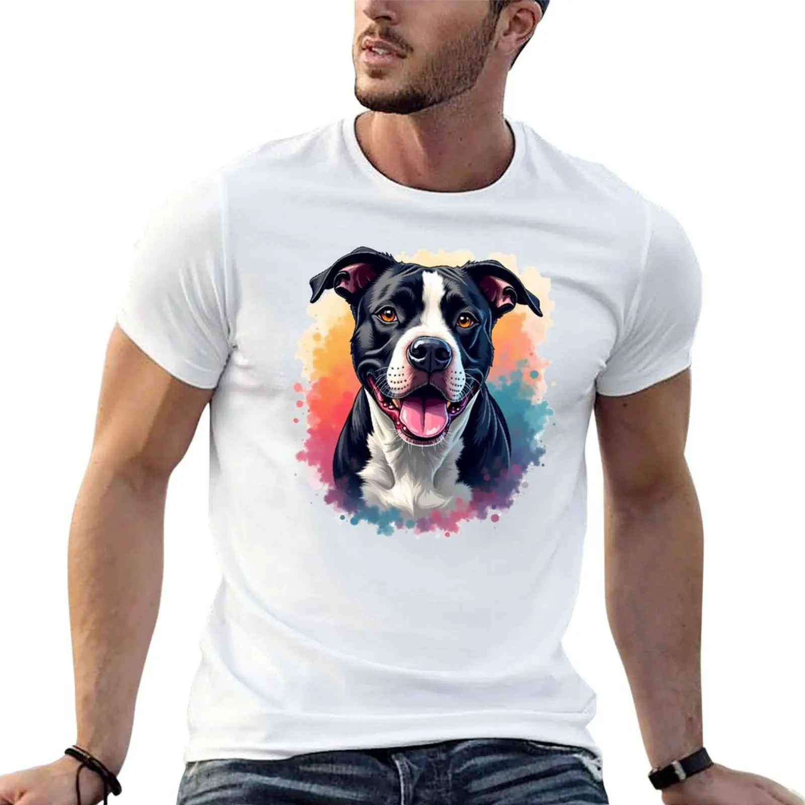 Camiseta de Pitbull en blanco y negro, camisetas g man para hombre, camisetas para hombre, camiseta divertida de algodón, camiseta informal para hombre