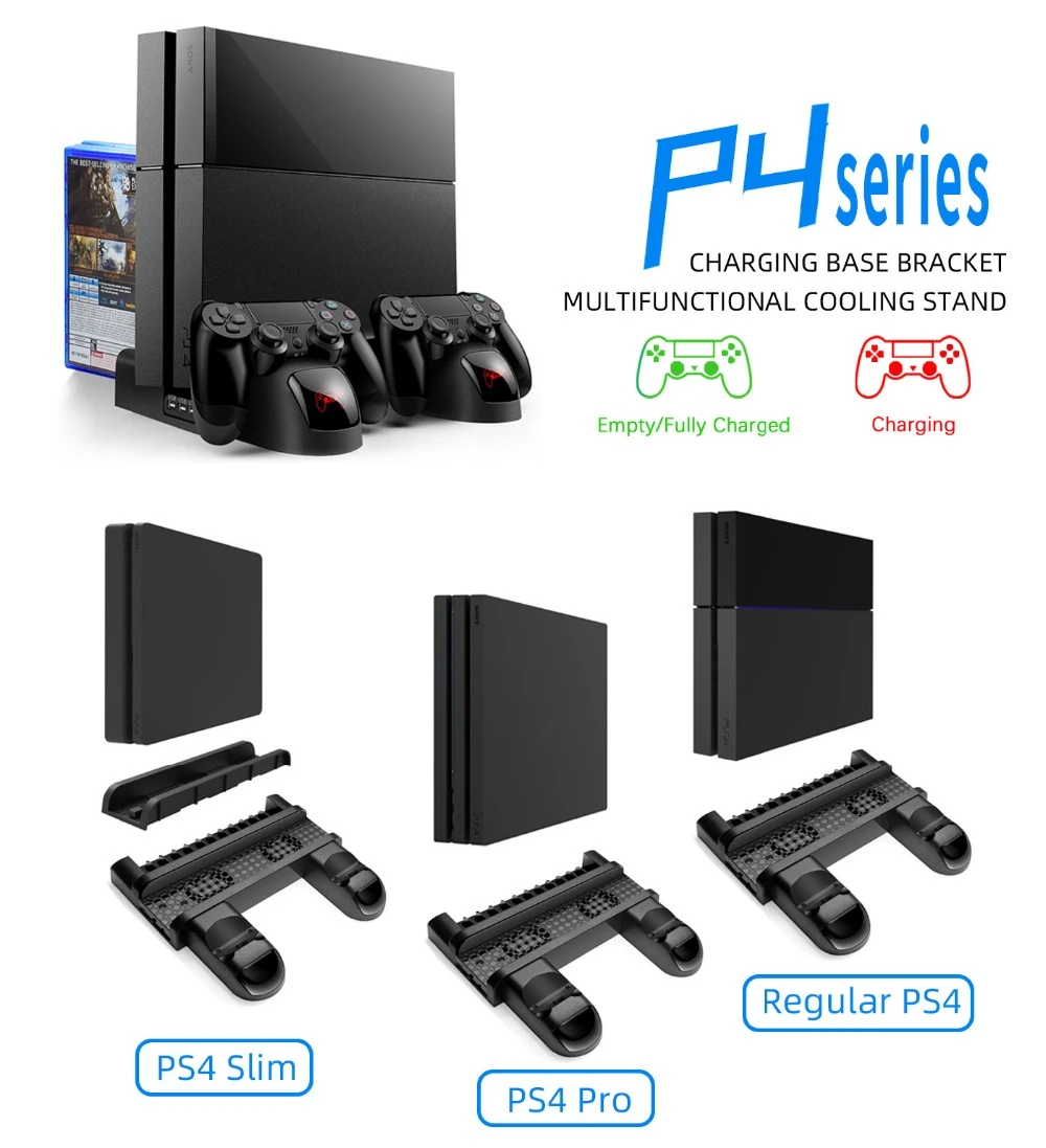 

Высококачественная вертикальная подставка для PS4/PS4 Slim/PS4 PRO с охлаждающим вентилятором, зарядной станцией для двух контроллеров для SONY PS4