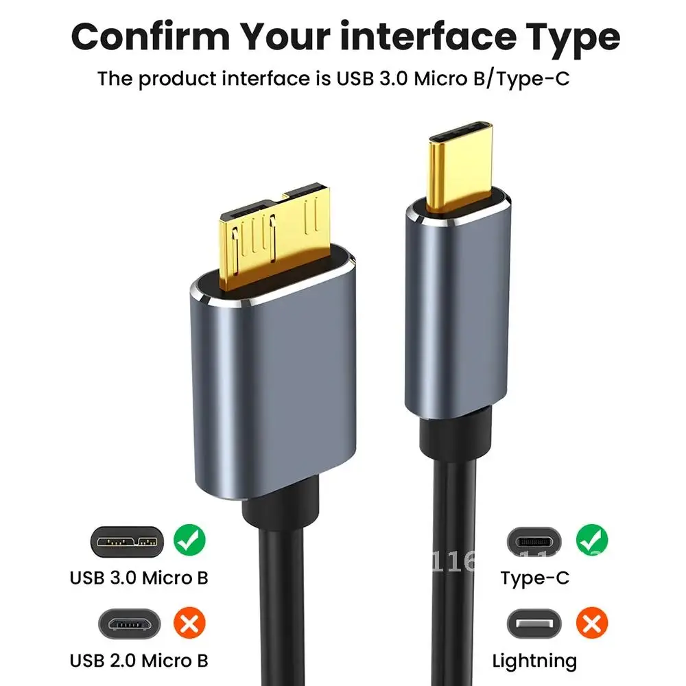 Type-C USB 3.0 to Micro B Cable 5Gbps External Hard Drive Disk Cord 0.5m/1m/1.5m/2m Full-Duplex Data Transmission HDD Cable