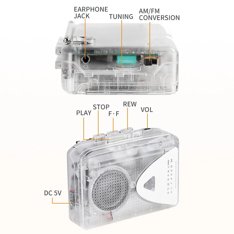 Cassette Player Walkman Cassette Player Portable Speaker Multiple Power Supply Methods AM/FM Radio Function High Quality Sound