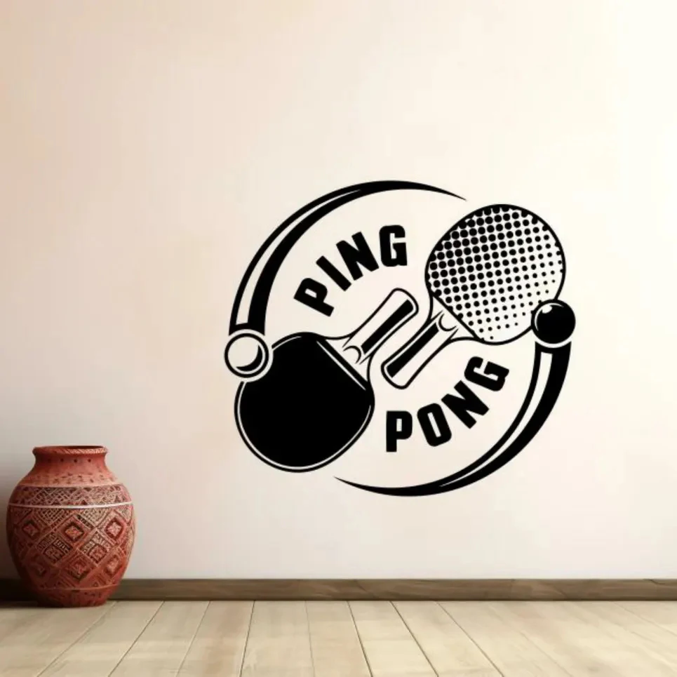 Ping pong decalque da parede adesivo de vinil jogo de tênis de mesa paddle adesivo de parede jogador de ping pong presente para decoração da parede janela cartaz s460