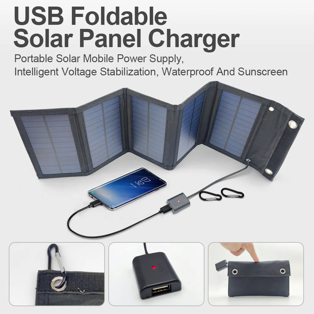 Foldable Solar Panel Phone Charger USB 5V 5W 7W 10W Power Banks For Cell Phone Outdoor Waterproof For Camping Emergency charging