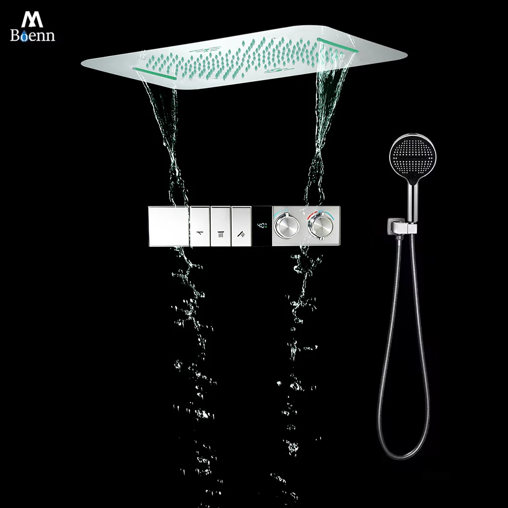 M Boenn 3 Functions Shower Set Smart Digital Display Thermostat Concealed Mixer Divider Ceiling LED Shower Head Bathroom Faucets