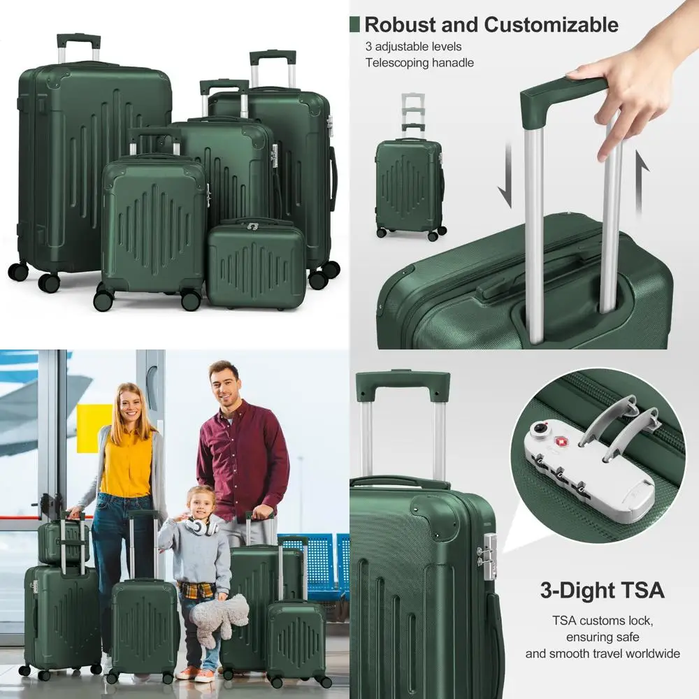 

5-piece luggage set with tsa lock, molded corners, 4 spinner wheels, abs hardside trolley for travel