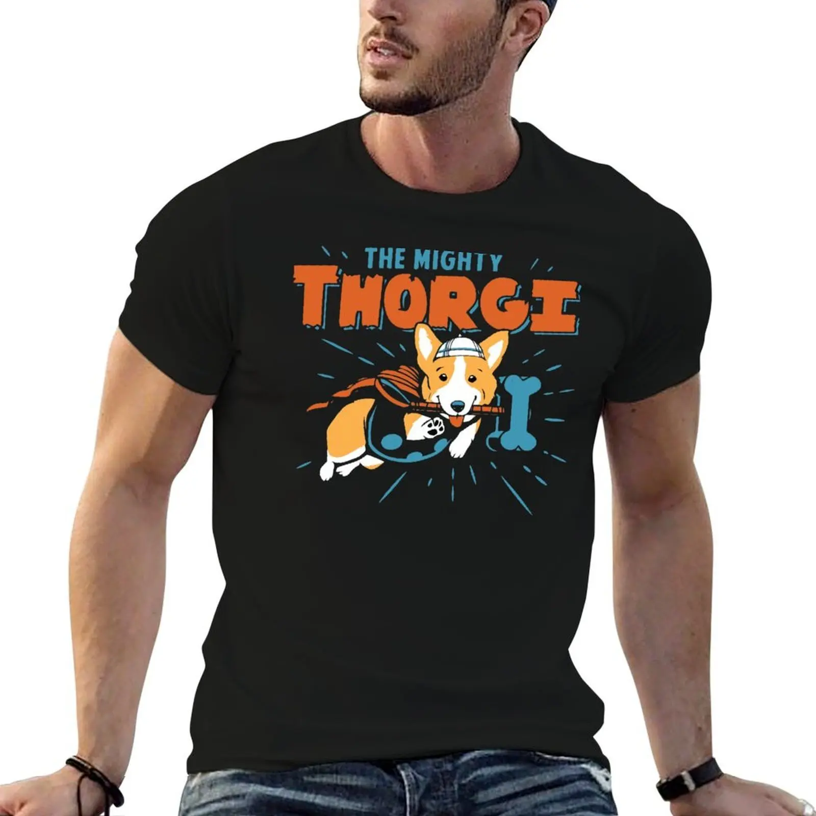 The Mighty Thorgi Funny Corgi T-Shirt cotton tshirt 100% t shirts for man cotton soft T-Shirt