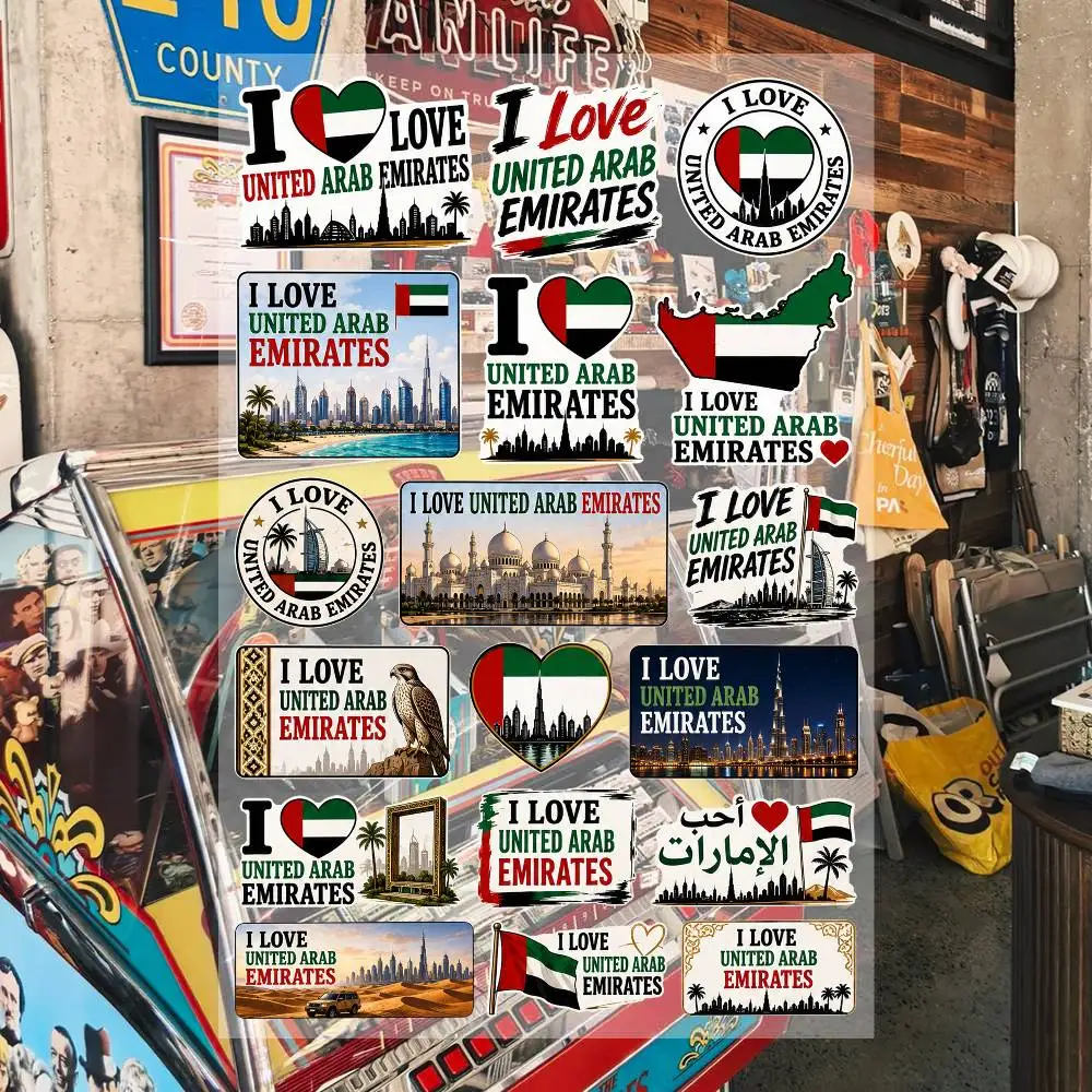 I Love United Arab Emirates Aesthetic Graffiti Stickers Waterproof PVC Decals for Car Motorcycle Skateboard Helmet Notebook