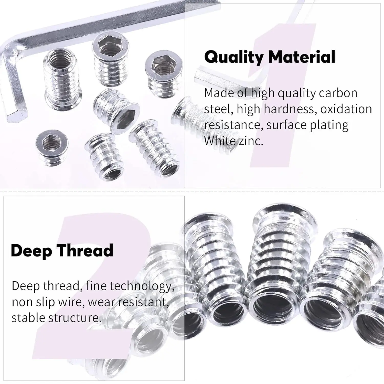 Preferred 122pcs white zinc imperial furniture screw nut accessory set for colored zinc inner and outer teeth nut set