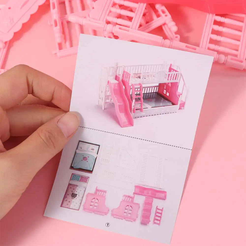Rollenspiel Puppenhaus Etagenbett Kleine Möbel Schlafzimmer Dekoration Puppenbett Prinzessin Simulation mit Rutsche Puppenhausmöbel