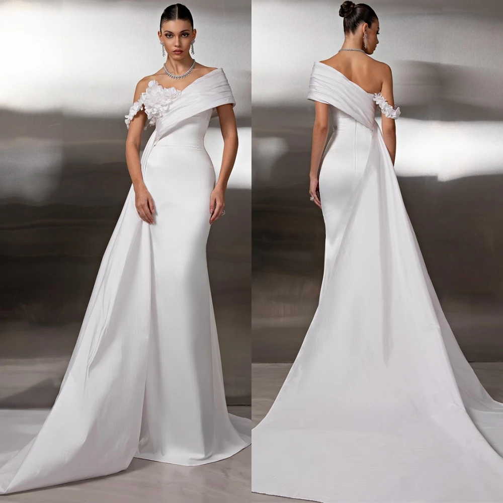 

Customized Luxury Satin Evening Dress Delicate Off the Shoulder V-Neck Prom Dresses Temperament Mermaid Special Occasion Gowns