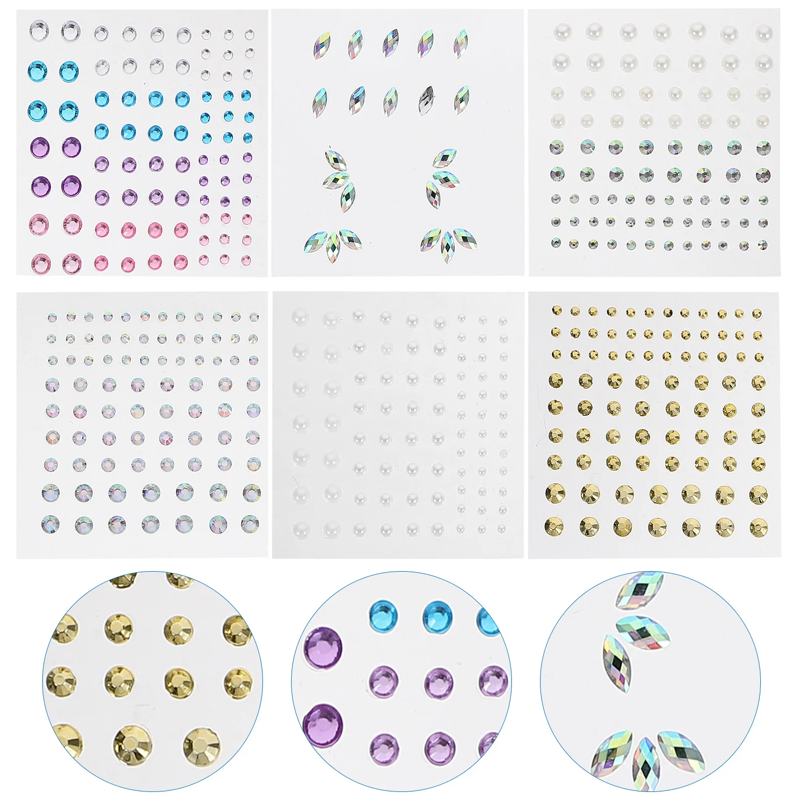 

6 Sheets Stickers Face Rhinestone Eye Gems Body Rhinestones Flash Eyes Jewels Crystals