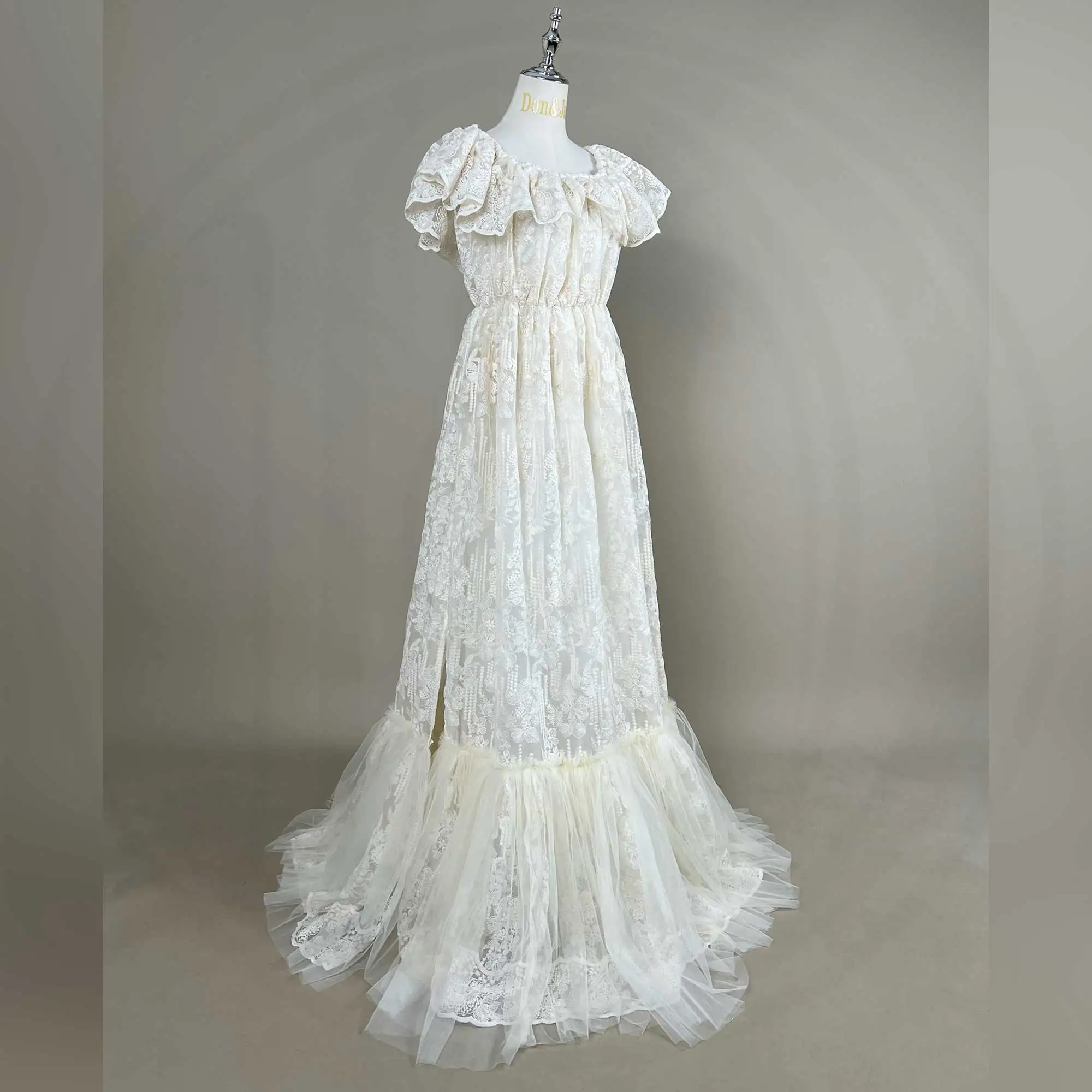 Don&Judy Schulterfreies Umstandskleid für Damen zur Babyparty, Fotografie, Organza-Kleid mit bestickten Blumen für schwangere Damen – Detail 2