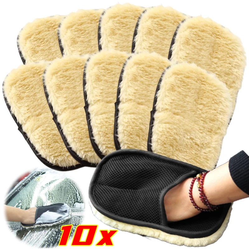 AliExpress 10Pcs Faux Wool Car Cleaning Gloves Super Absorbent Microfiber Gloves Scratch-Resistant Car Wash Pad Car Bike Home Care Gloves