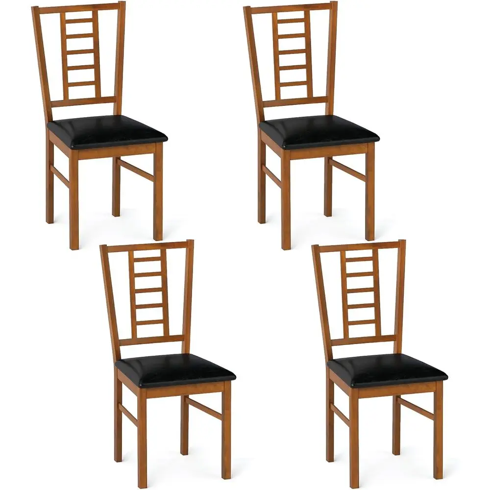 

Комплект из 4 деревянных обеденных стульев с мягкими сиденьями из торфяной ткани и ажурными спинками, подходит для столовой и гостиной, цвет орех.