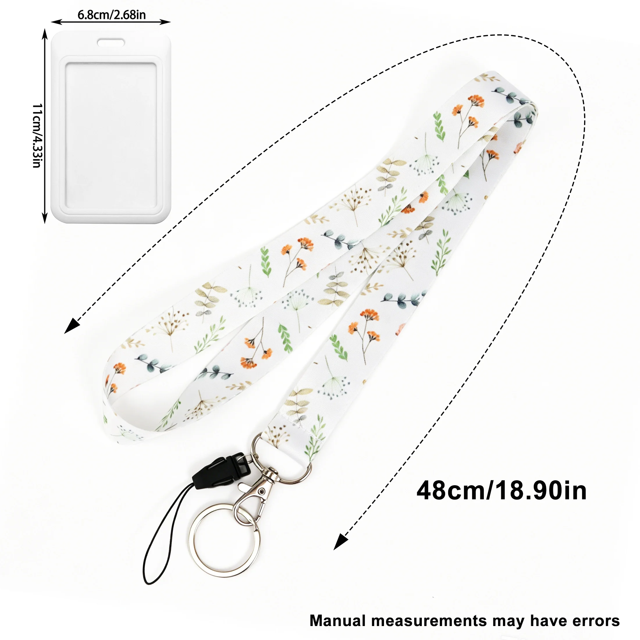 1pc White Flowers Teacher Lanyard with ID Badge Holder Neck Strap Lanyard for Keys ID Cards Office School Use Accessories Gift